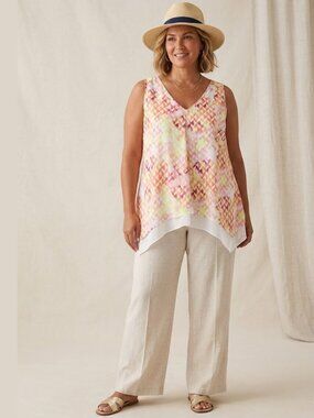 BNWT WORTHINGTON V Neck Geo Print Asymmetrical Hem Chiffon Tank Top Blouse 3X
